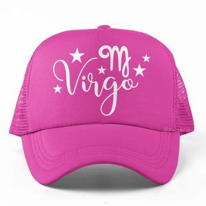 🆕VIRGO Script Stars Zodiac Pink Foam Trucker Hat Mesh Snapback Cap